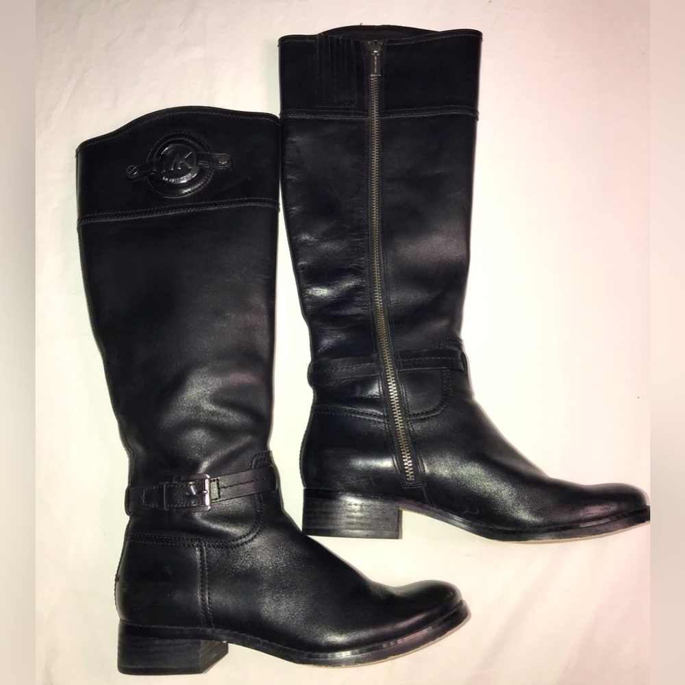 Michael Kors Black Leather Stockard Riding Boots